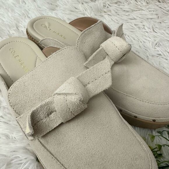 COLE HAAN All Day Bow Suede Clogs in Cream Platform Heel size 7B Womens‎ - Picture 8 of 9